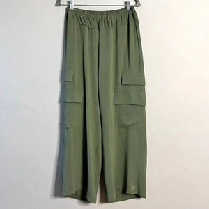 Jeff Gallano Paris Women Wide Leg Cargo Pant Trouser S Green Light Office Dressy